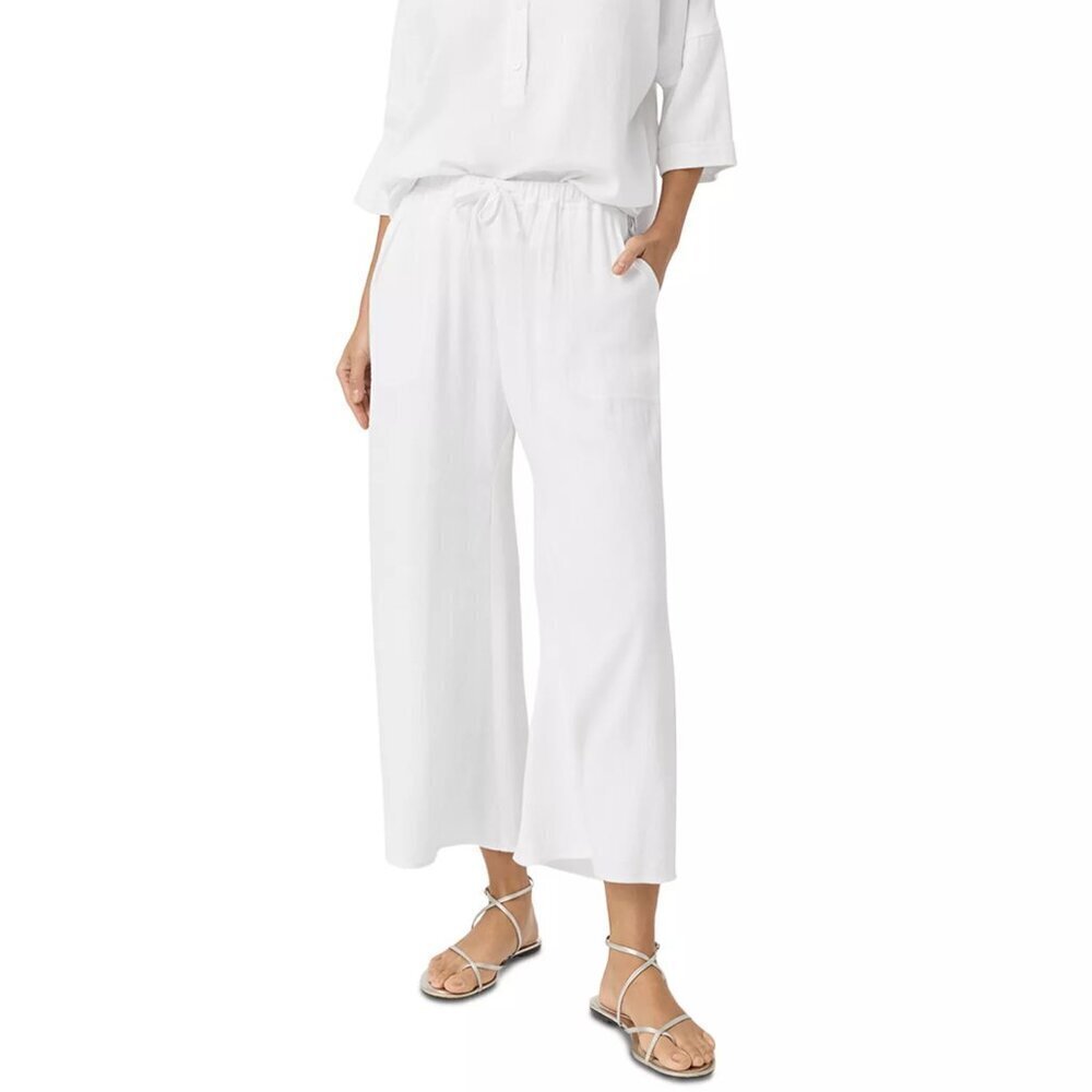 New Splendid Coastal Pull-On Drawstring Elastic Waistband Wide Leg White Pants